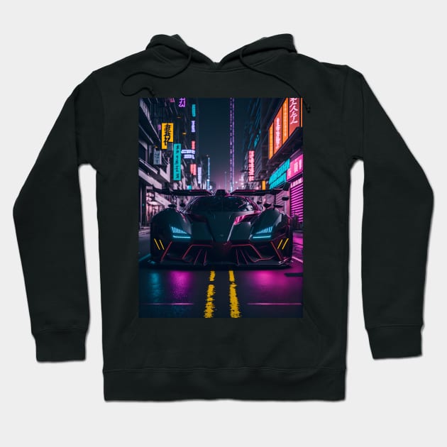 Dark Neon Sports Car in Japanese Neon City Hoodie by star trek fanart and more